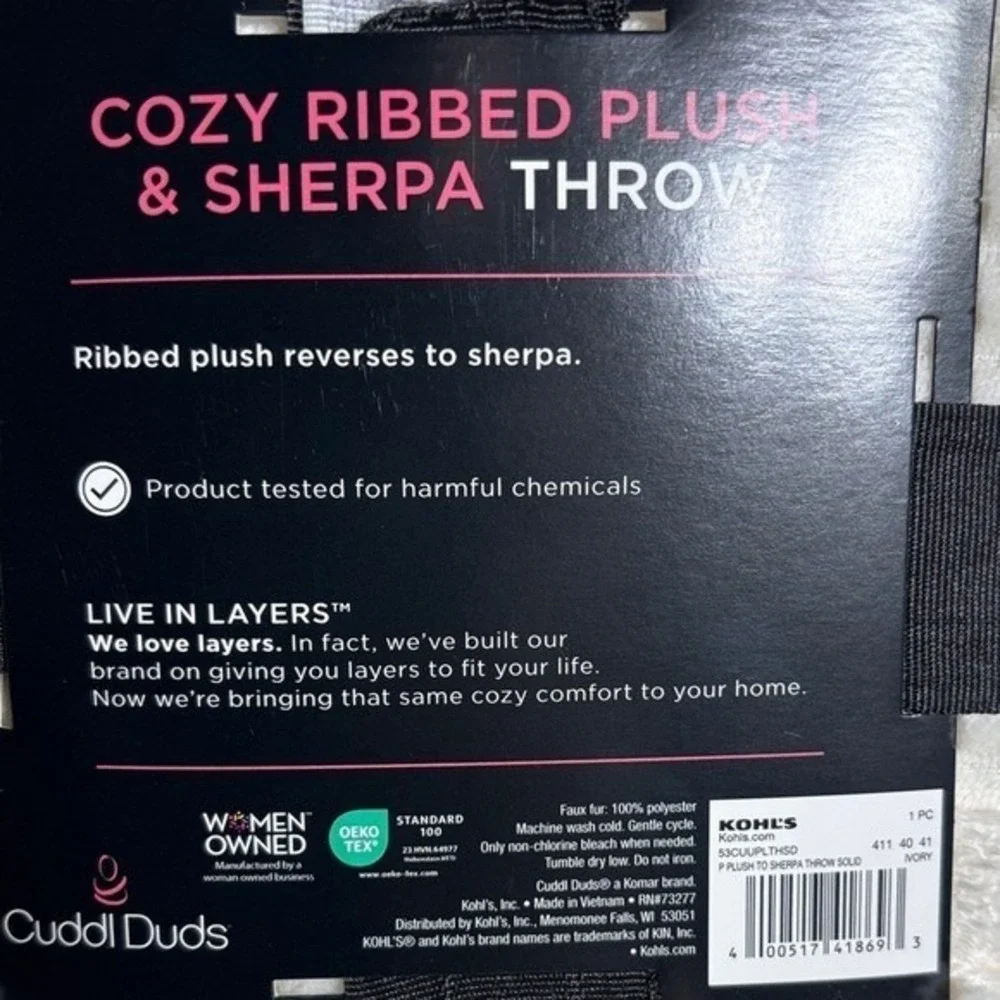 His & Her Cuddl Duds Cozy Plush Sherpa Throw Blanket: Gray & Ivory 50